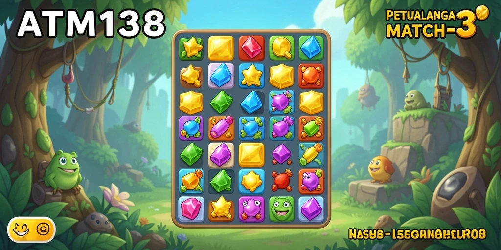 Tampilan menarik dari gameplay Match-3 di ATM138.