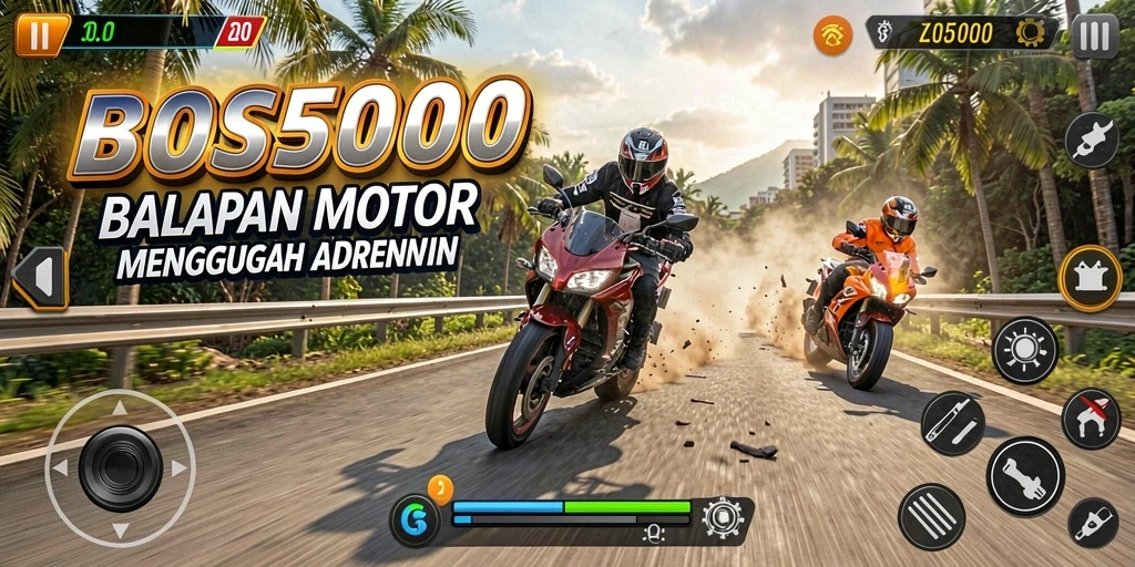 Tampilan seru gameplay balapan motor di BOS5000.