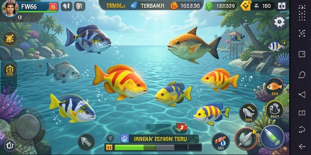 Screenshot gameplay FW66 yang menarik dengan aksi tembak ikan.