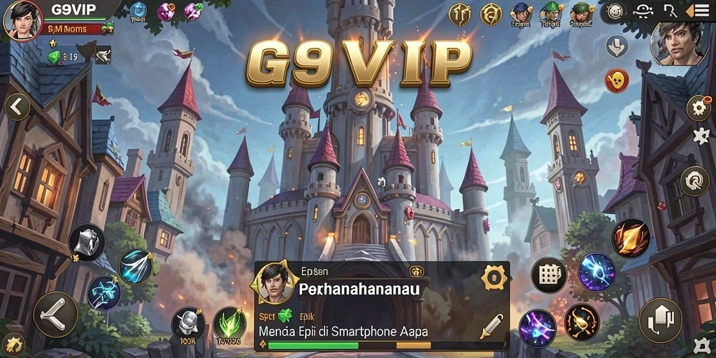 Screenshot utama G9VIP menampilkan aksi pertahanan menara yang mendebarkan.