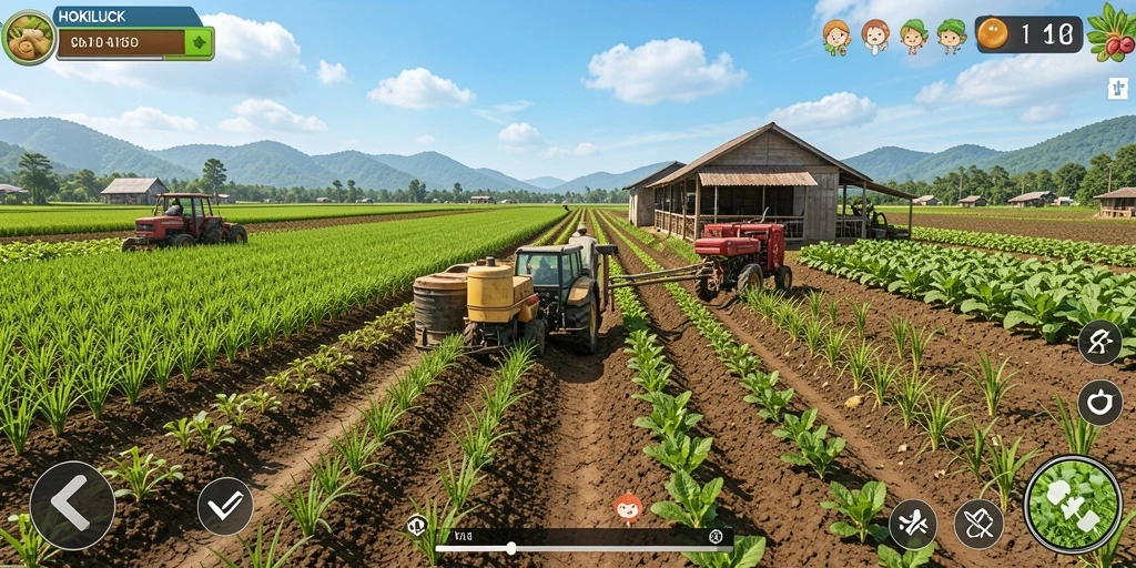 Screenshot utama HOKILUCK menunjukkan pemain mengelola ladang mereka.