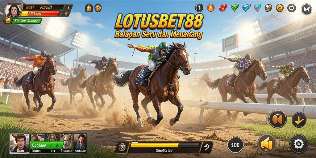 Screenshot menunjukkan aksi balapan yang mendebarkan di LOTUSBET88.