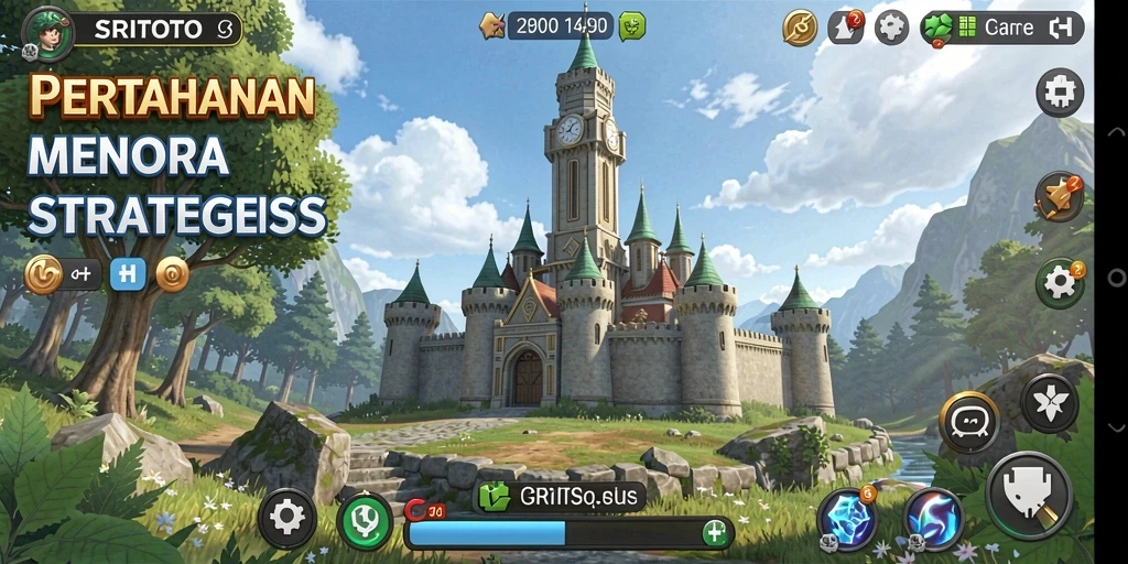 Screenshot gameplay SRITOTO yang menunjukkan pertahanan menara yang dinamis.