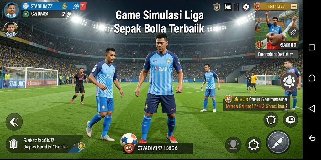 Tampilan layar permainan STADIUM77 dengan aksi pertandingan yang seru.